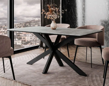 Table à manger plateau effet béton pieds en métal 4 à 6 personnes Tom