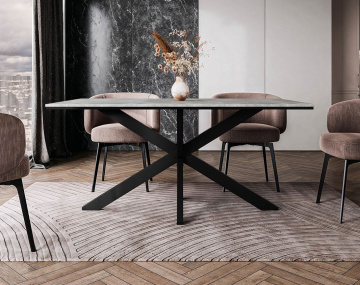 Table à manger plateau effet béton pieds en métal 4 à 6 personnes Tom