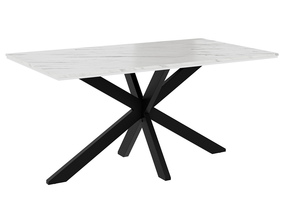 Table à manger plateau effet marbre pieds en métal 4 à 6 personnes Tom