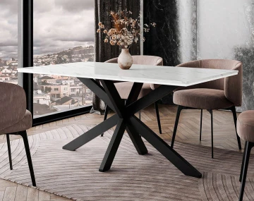 Table à manger plateau effet marbre pieds en métal 4 à 6 personnes Tom