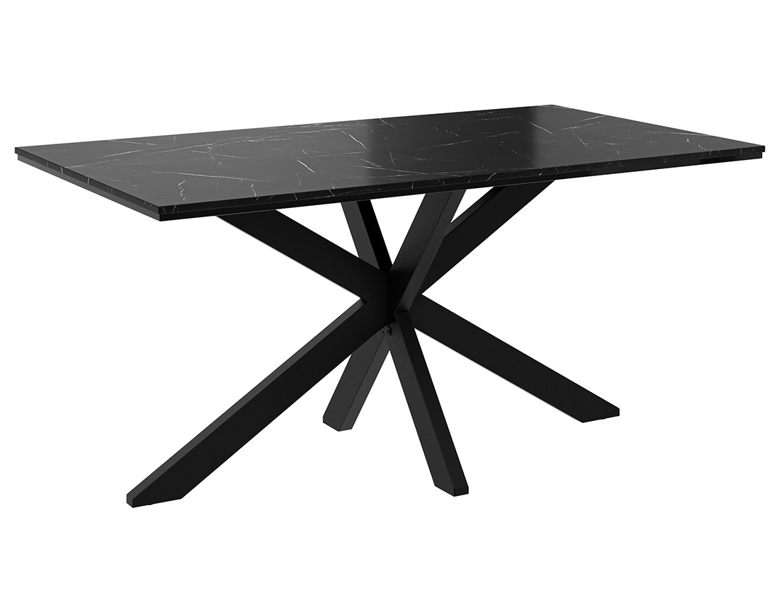 Table à manger plateau effet marbre pieds en métal 4 à 6 personnes Tom