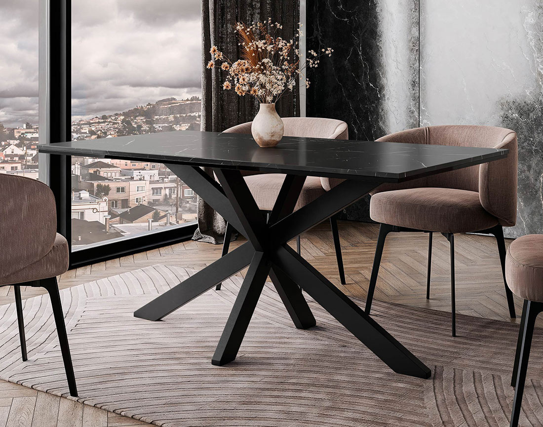 Table à manger plateau effet marbre pieds en métal 4 à 6 personnes Tom