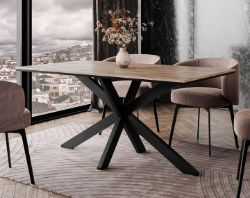 Table à manger plateau effet bois pieds en métal 4 à 6 personnes Tom