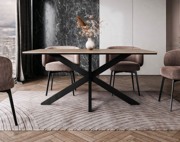 Table à manger plateau effet bois pieds en métal 4 à 6 personnes Tom