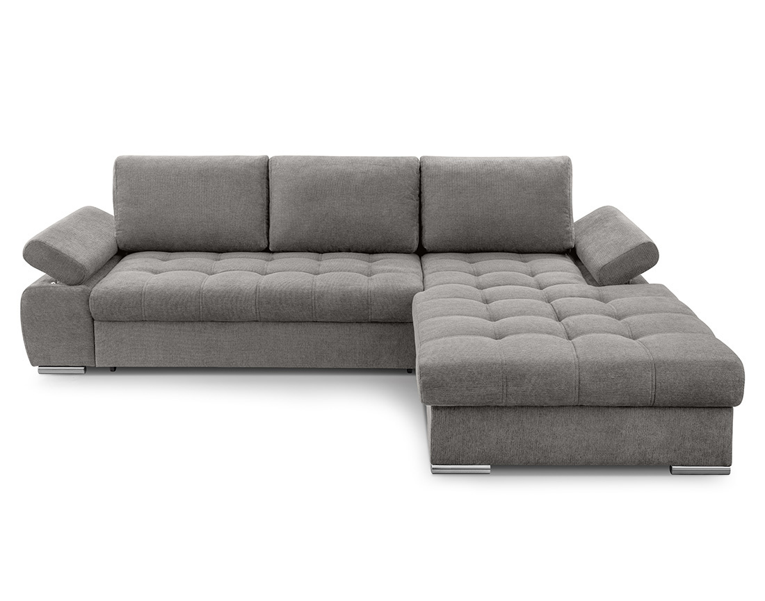Canapé d'angle droit 4 places convertible avec coffre en tissu texturé Bianca