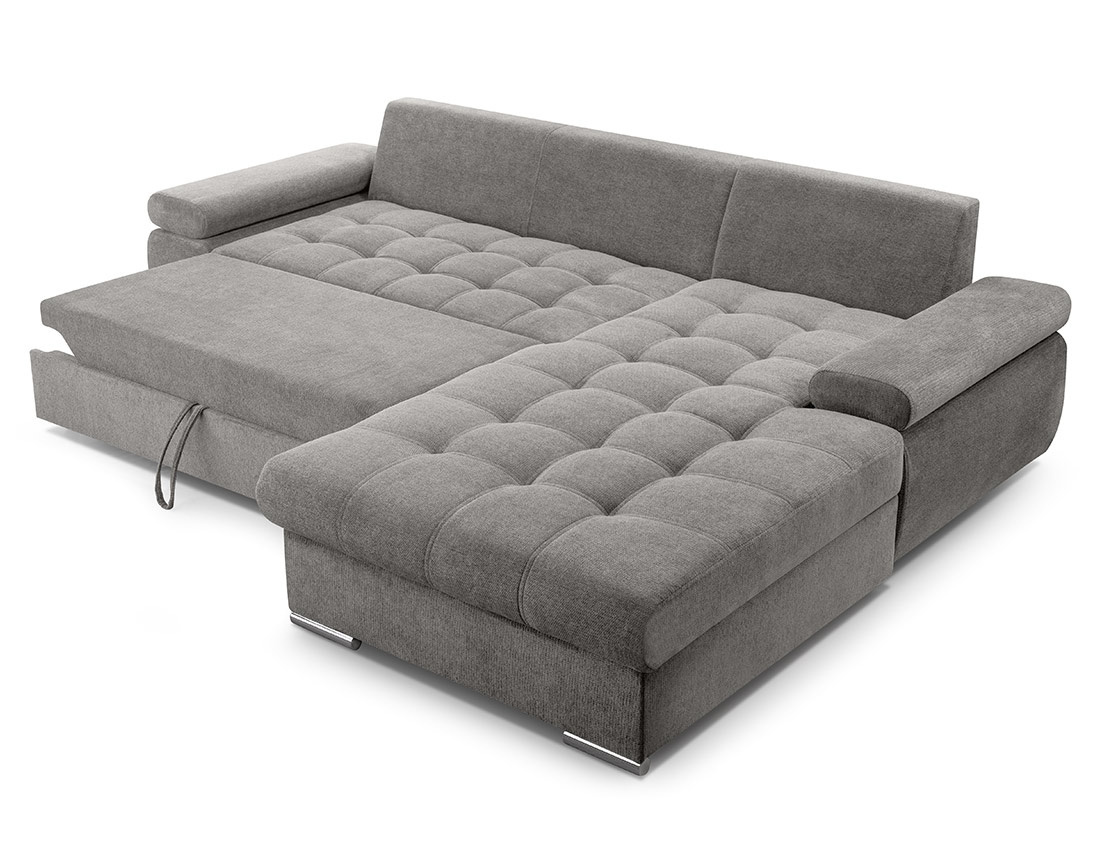 Canapé d'angle droit 4 places convertible avec coffre en tissu texturé Bianca