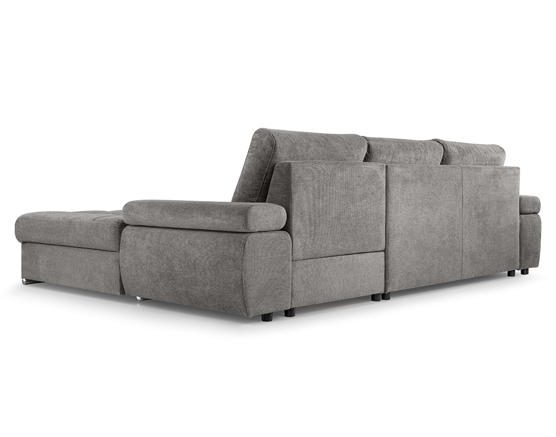 Canapé d'angle droit 4 places convertible avec coffre en tissu texturé Bianca