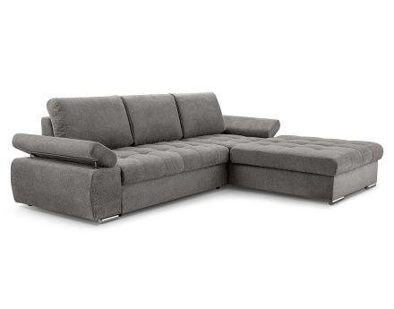 Canapé d'angle droit 4 places convertible avec coffre en tissu texturé Bianca