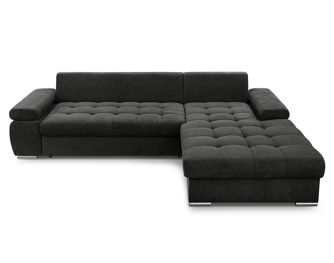 Canapé d'angle droit 4 places convertible avec coffre en tissu texturé Bianca Canapé d'angle droit 4 places convertible avec coffre en tissu texturé Bianca