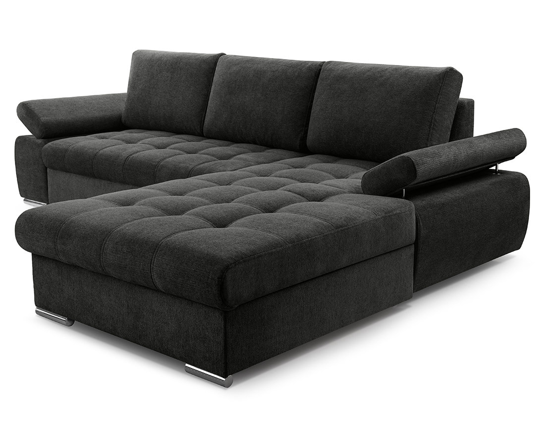 Canapé d'angle droit 4 places convertible avec coffre en tissu texturé Bianca Canapé d'angle droit 4 places convertible avec coffre en tissu texturé Bianca