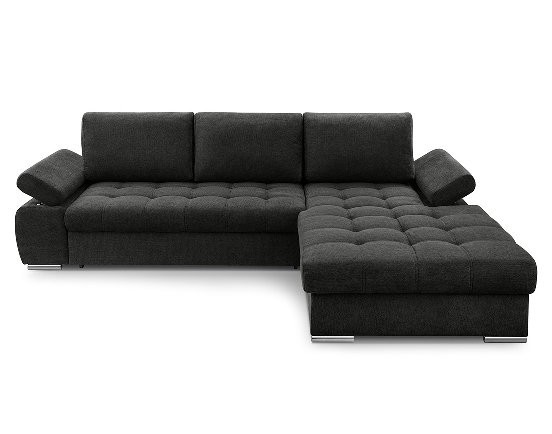 Canapé d'angle droit 4 places convertible avec coffre en tissu texturé Bianca Canapé d'angle droit 4 places convertible avec coffre en tissu texturé Bianca