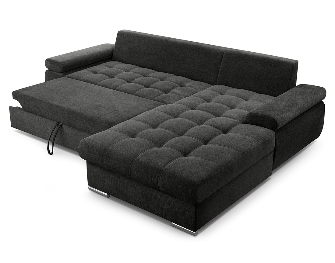 Canapé d'angle droit 4 places convertible avec coffre en tissu texturé Bianca Canapé d'angle droit 4 places convertible avec coffre en tissu texturé Bianca