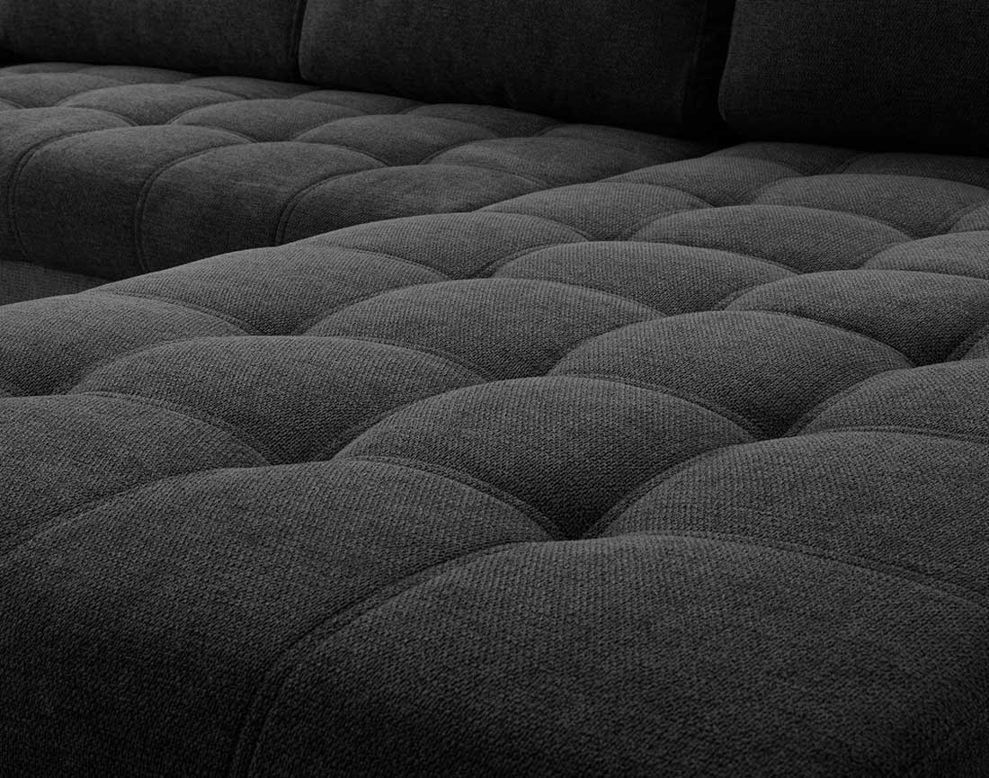 Canapé d'angle droit 4 places convertible avec coffre en tissu texturé Bianca Canapé d'angle droit 4 places convertible avec coffre en tissu texturé Bianca