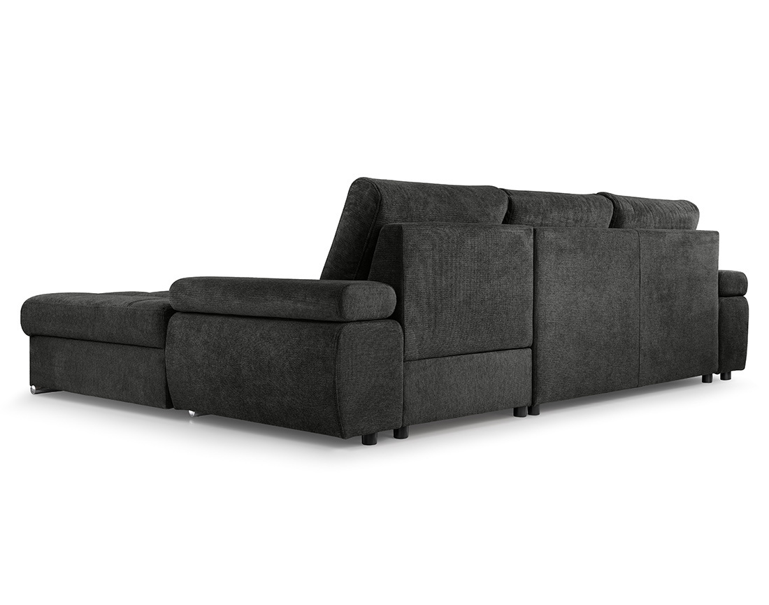 Canapé d'angle droit 4 places convertible avec coffre en tissu texturé Bianca Canapé d'angle droit 4 places convertible avec coffre en tissu texturé Bianca
