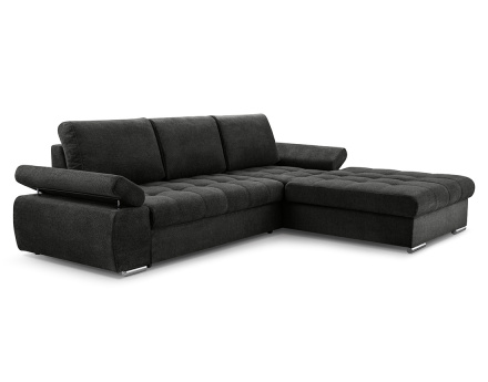 Canapé d'angle droit 4 places convertible avec coffre en tissu texturé Bianca