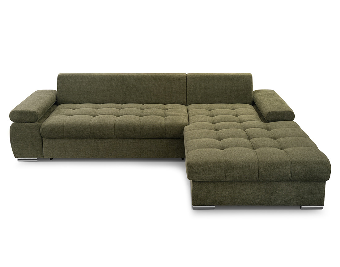 Canapé d'angle droit 4 places convertible avec coffre en tissu texturé Bianca