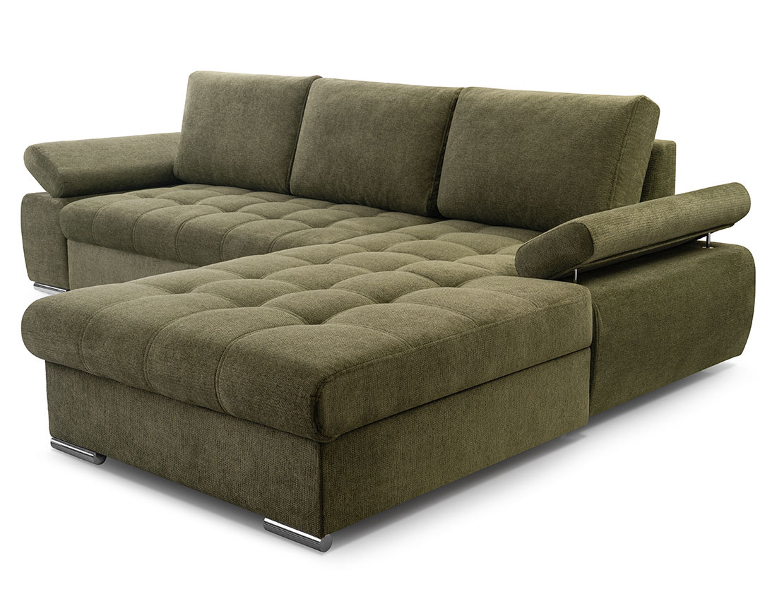 Canapé d'angle droit 4 places convertible avec coffre en tissu texturé Bianca