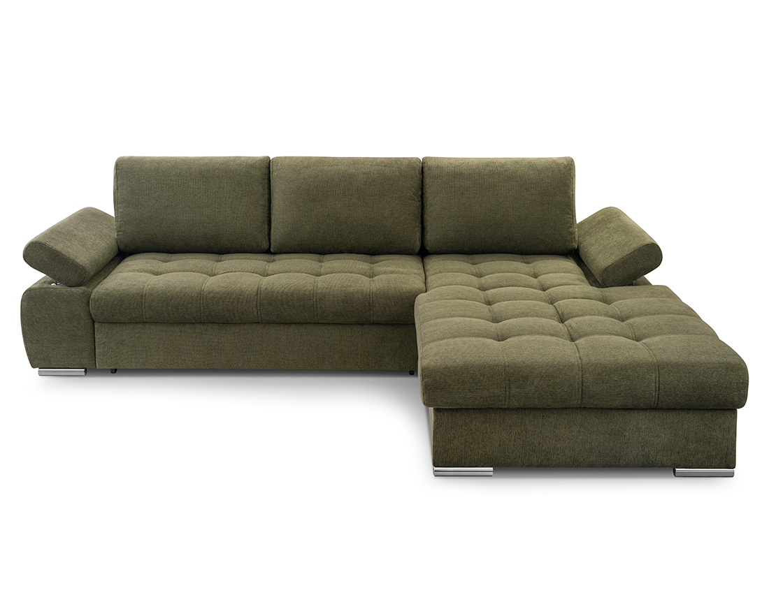 Canapé d'angle droit 4 places convertible avec coffre en tissu texturé Bianca