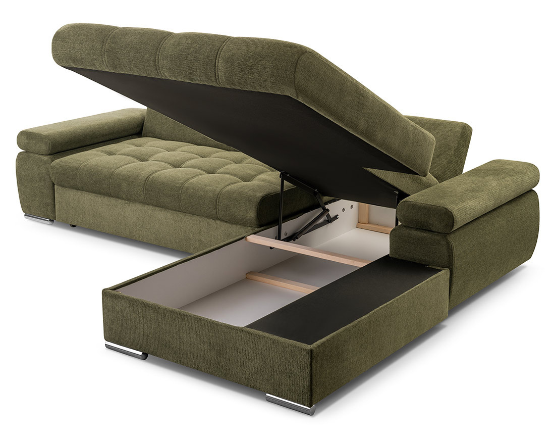 Canapé d'angle droit 4 places convertible avec coffre en tissu texturé Bianca