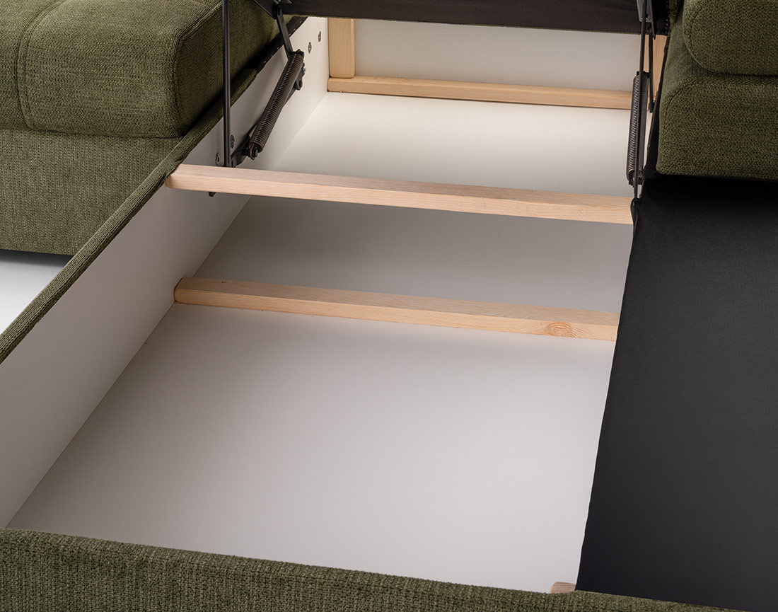 Canapé d'angle droit 4 places convertible avec coffre en tissu texturé Bianca