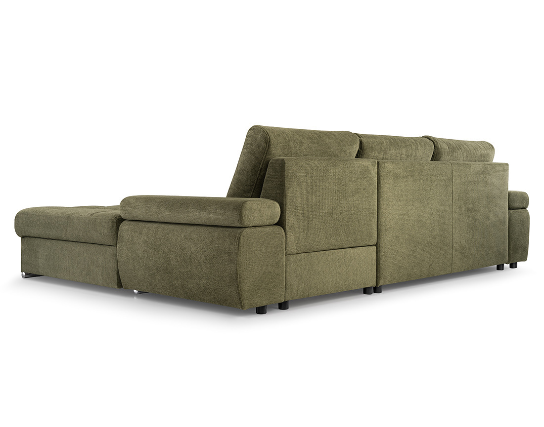 Canapé d'angle droit 4 places convertible avec coffre en tissu texturé Bianca