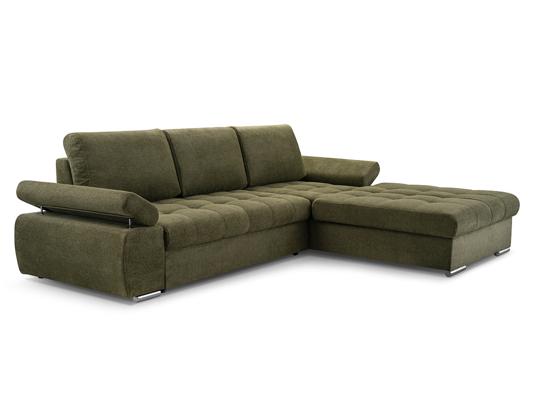 Canapé d'angle droit 4 places convertible avec coffre en tissu texturé Bianca