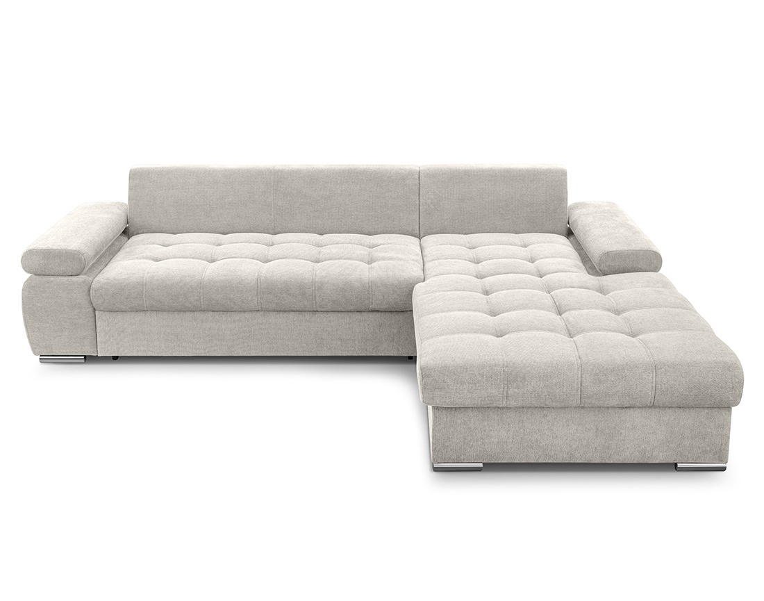 Canapé d'angle droit 4 places convertible avec coffre en tissu texturé Bianca