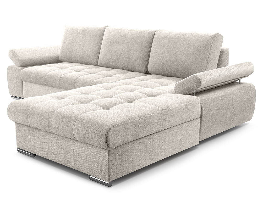 Canapé d'angle droit 4 places convertible avec coffre en tissu texturé Bianca