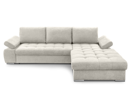 Canapé d'angle droit 4 places convertible avec coffre en tissu texturé Bianca