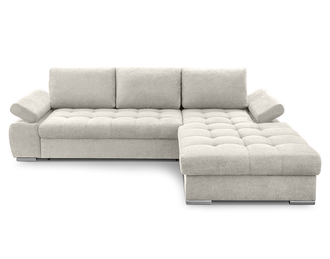 Canapé d'angle droit 4 places convertible avec coffre en tissu texturé Bianca