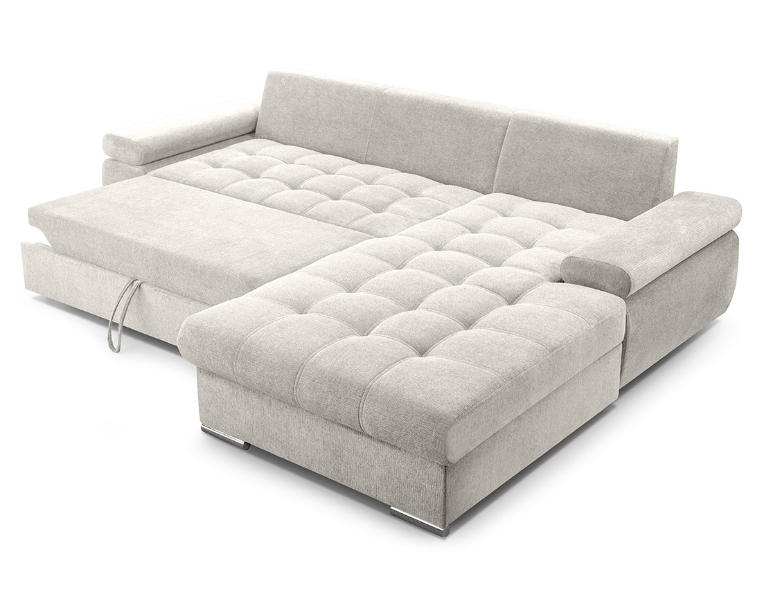 Canapé d'angle droit 4 places convertible avec coffre en tissu texturé Bianca
