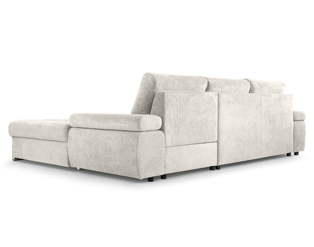 Canapé d'angle droit 4 places convertible avec coffre en tissu texturé Bianca