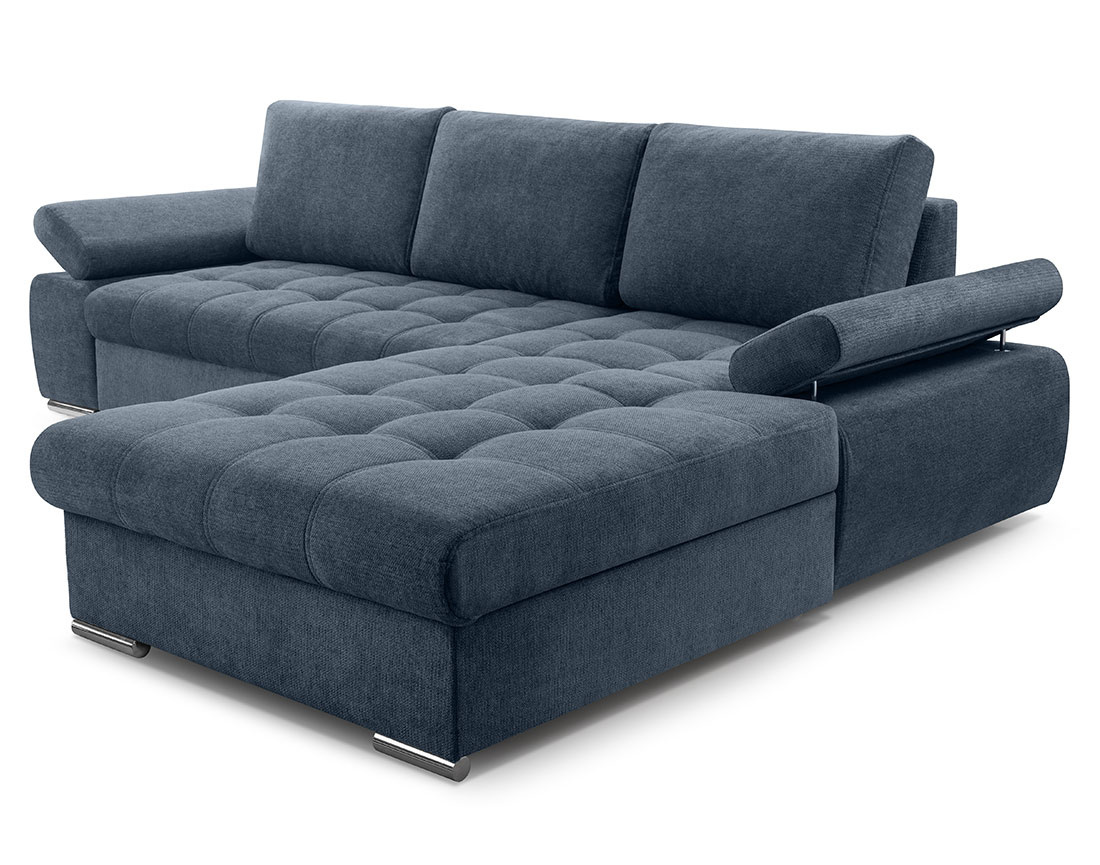 Canapé d'angle droit 4 places convertible avec coffre en tissu texturé Bianca Canapé d'angle droit 4 places convertible avec coffre en tissu texturé Bianca