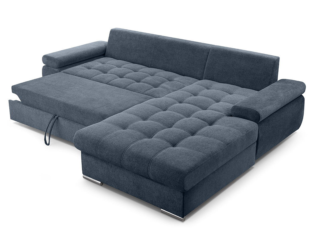 Canapé d'angle droit 4 places convertible avec coffre en tissu texturé Bianca Canapé d'angle droit 4 places convertible avec coffre en tissu texturé Bianca