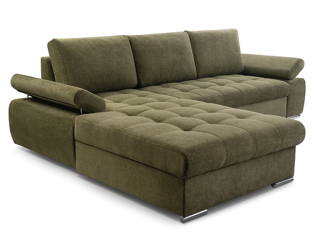 Canapé d'angle gauche 4 places convertible avec coffre en tissu texturé Bianca