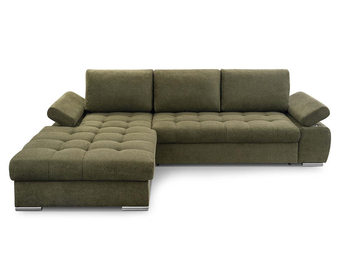 Canapé d'angle gauche 4 places convertible avec coffre en tissu texturé Bianca