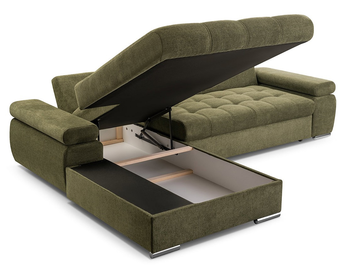 Canapé d'angle gauche 4 places convertible avec coffre en tissu texturé Bianca