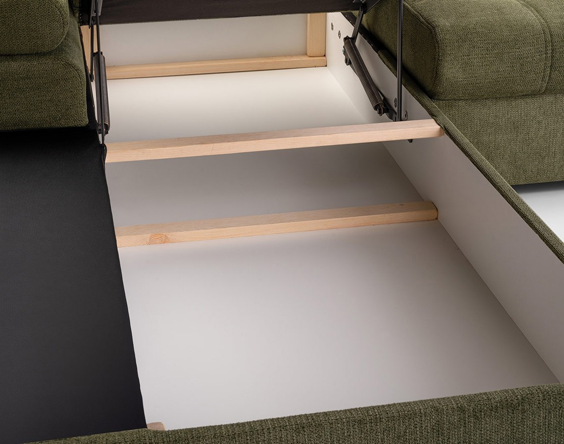 Canapé d'angle gauche 4 places convertible avec coffre en tissu texturé Bianca