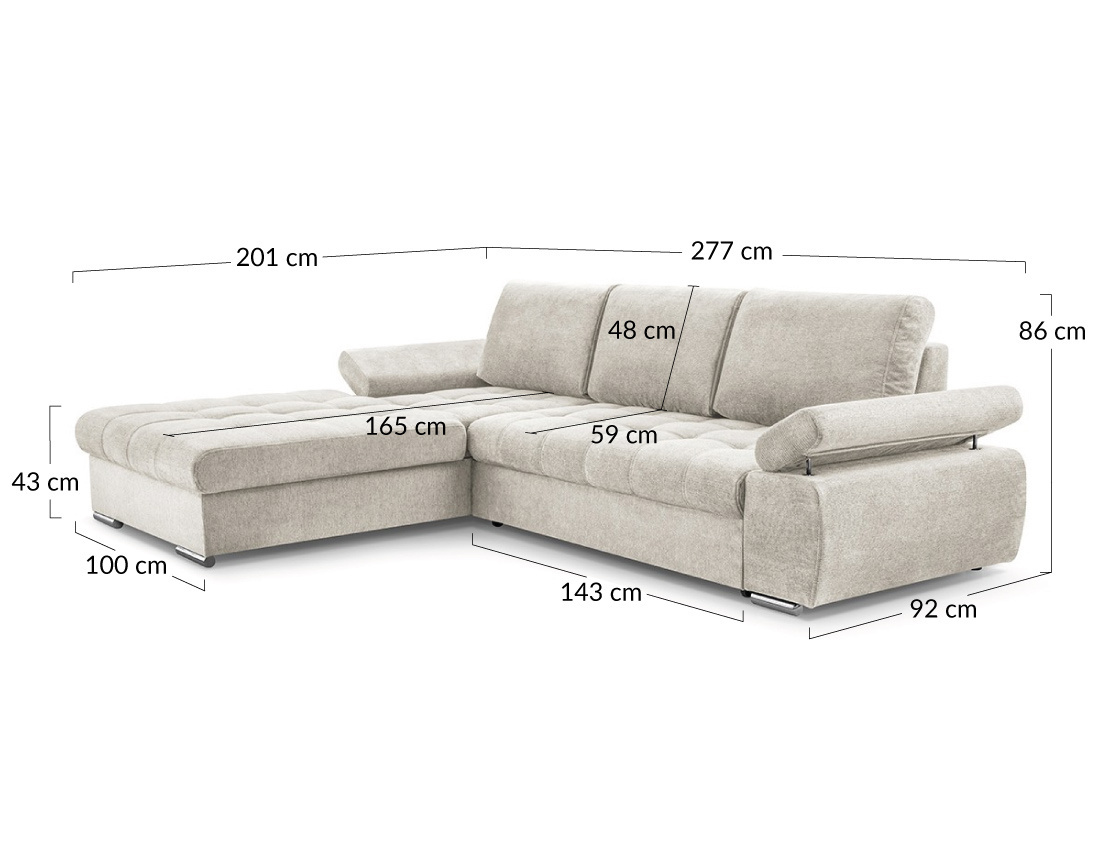 Canapé d'angle gauche 4 places convertible avec coffre en tissu texturé Bianca