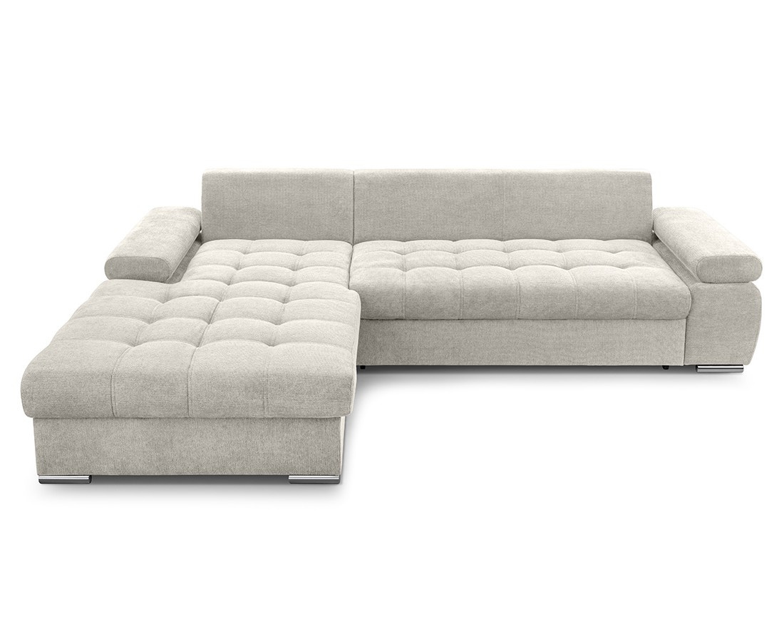 Canapé d'angle gauche 4 places convertible avec coffre en tissu texturé Bianca