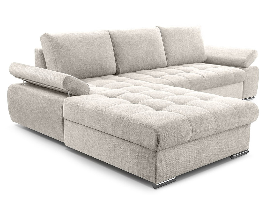 Canapé d'angle gauche 4 places convertible avec coffre en tissu texturé Bianca