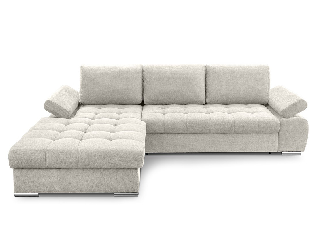 Canapé d'angle gauche 4 places convertible avec coffre en tissu texturé Bianca
