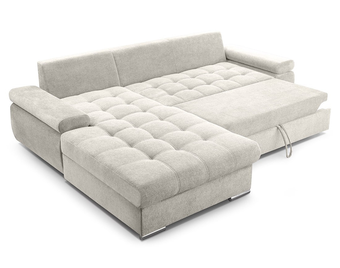 Canapé d'angle gauche 4 places convertible avec coffre en tissu texturé Bianca