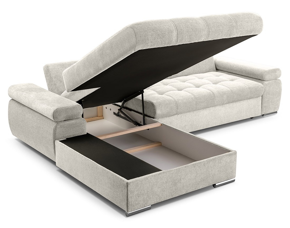 Canapé d'angle gauche 4 places convertible avec coffre en tissu texturé Bianca