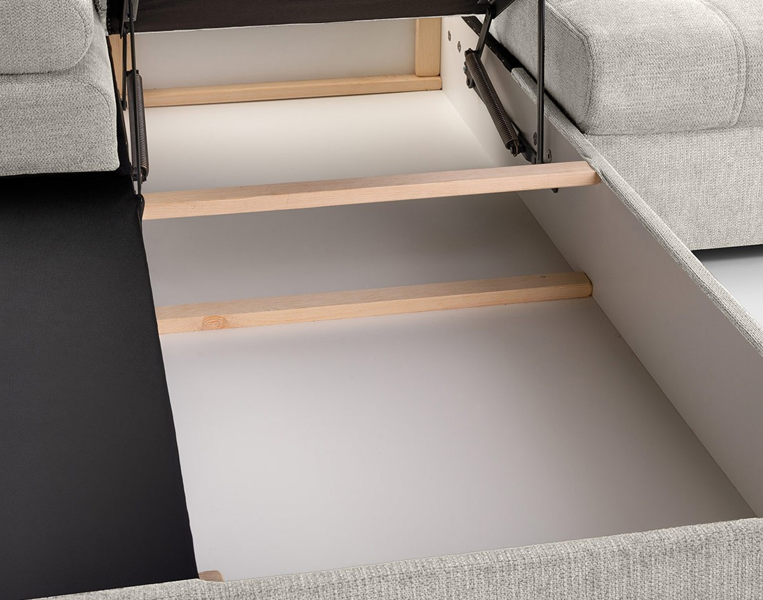 Canapé d'angle gauche 4 places convertible avec coffre en tissu texturé Bianca