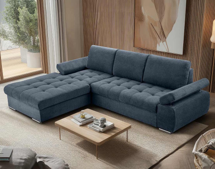 Canapé d'angle gauche 4 places convertible avec coffre en tissu texturé Bianca