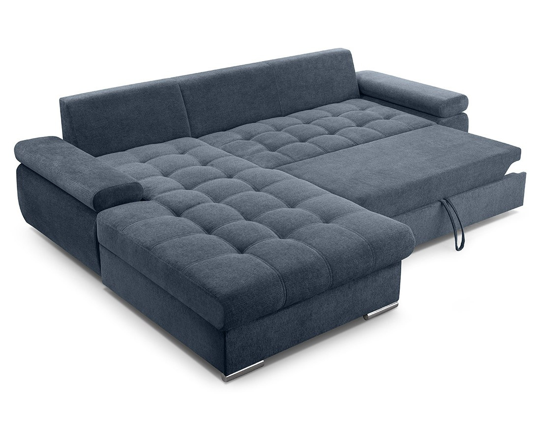 Canapé d'angle gauche 4 places convertible avec coffre en tissu texturé Bianca Canapé d'angle gauche 4 places convertible avec coffre en tissu texturé Bianca