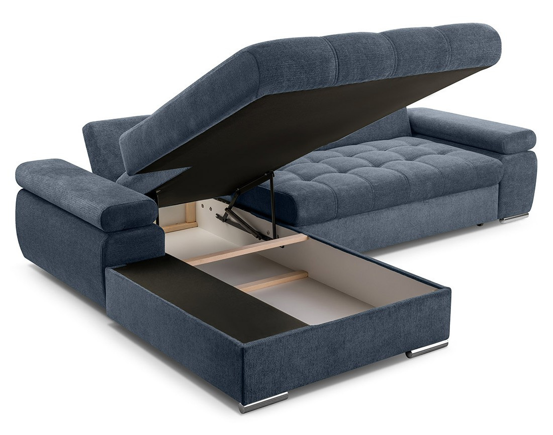Canapé d'angle gauche 4 places convertible avec coffre en tissu texturé Bianca Canapé d'angle gauche 4 places convertible avec coffre en tissu texturé Bianca