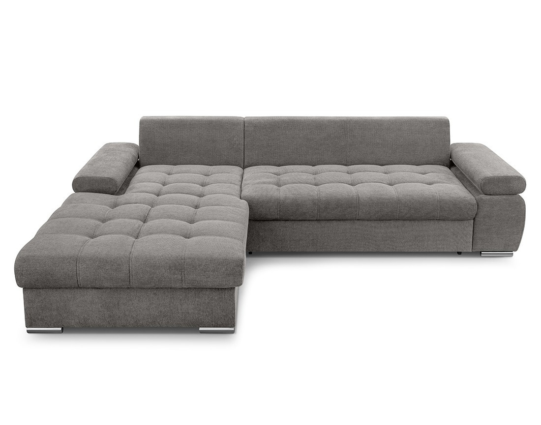 Canapé d'angle gauche 4 places convertible avec coffre en tissu texturé Bianca