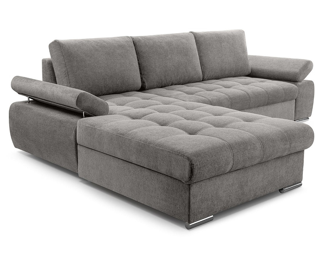 Canapé d'angle gauche 4 places convertible avec coffre en tissu texturé Bianca